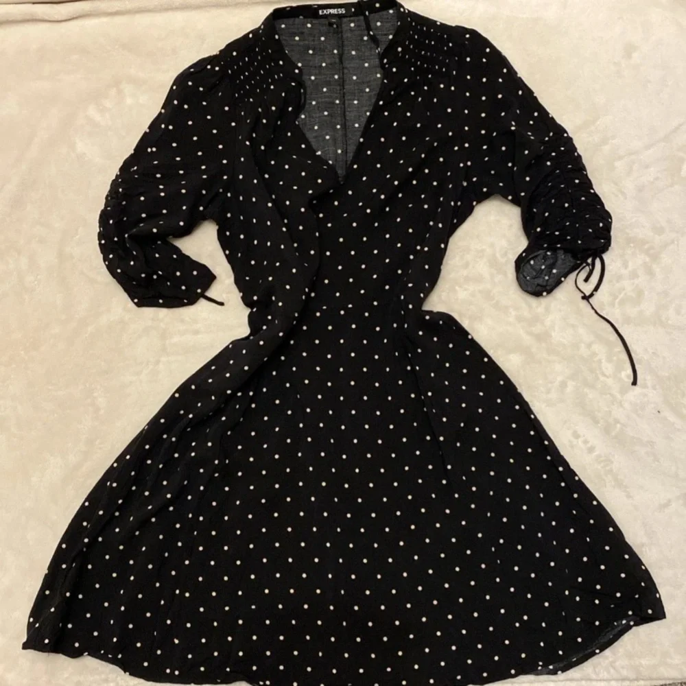 Express Black Midi Dress with Beige Polka Dots